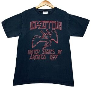 Led Zeppelin Graphic T-Shirt Men Small Black 1977 US Tour Rock Heavyweight Hanes